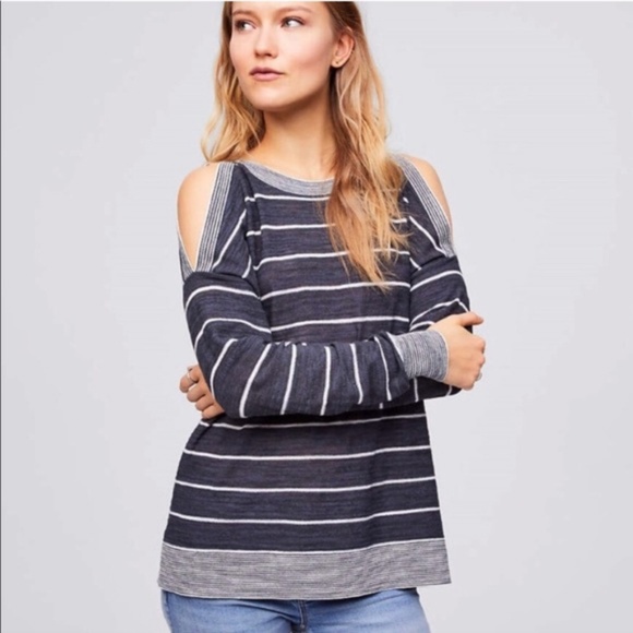 LOFT Sweaters - Loft cold gray stripe cold shoulder sweater